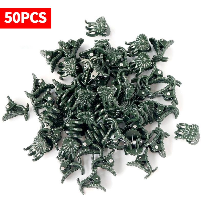 Florist Supply Bulk - 50PCS 5-Claw Dark Green Plant Clips