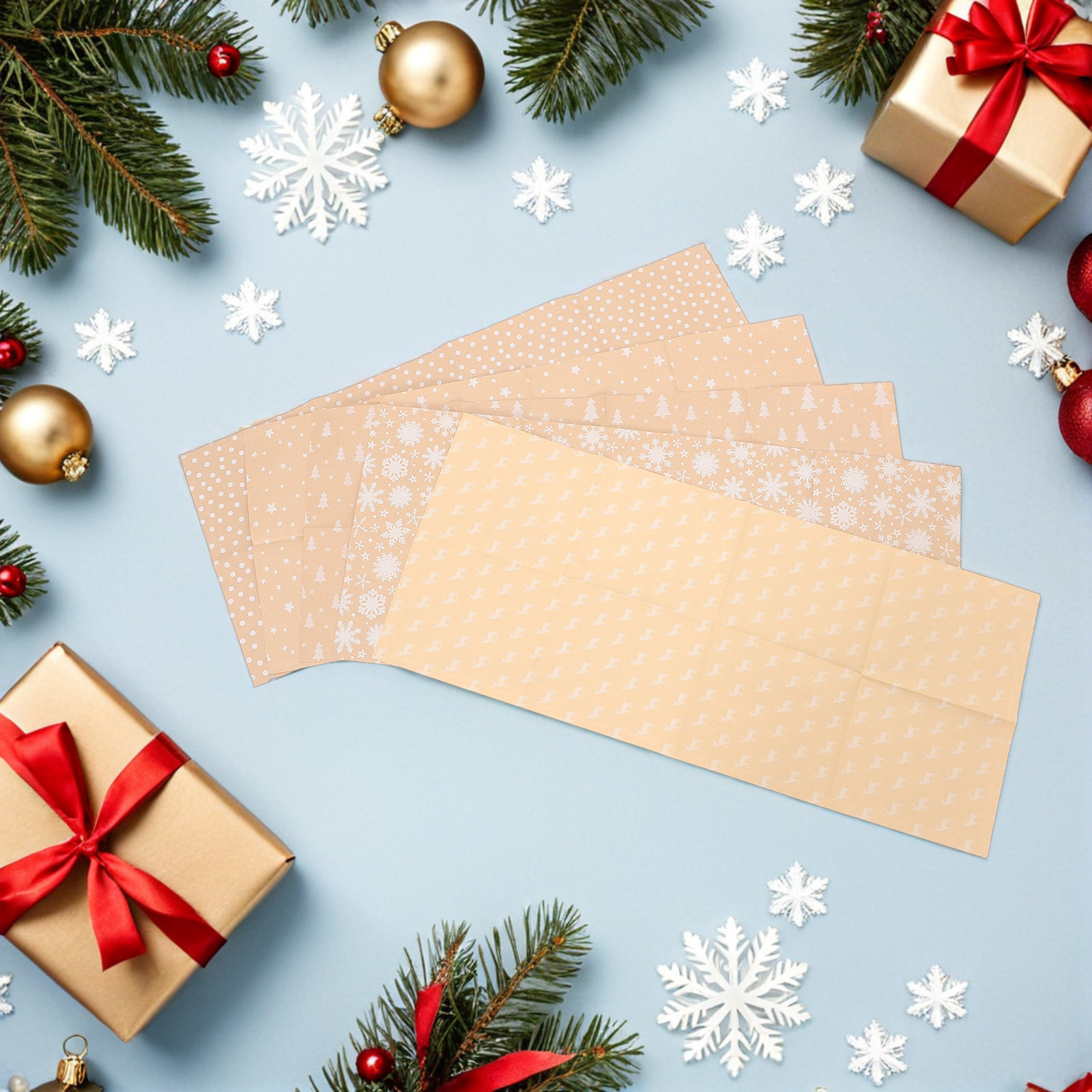 5Pcs Christmas Wrapping Paper  - Flower Wrap Kraft 评论和价格
