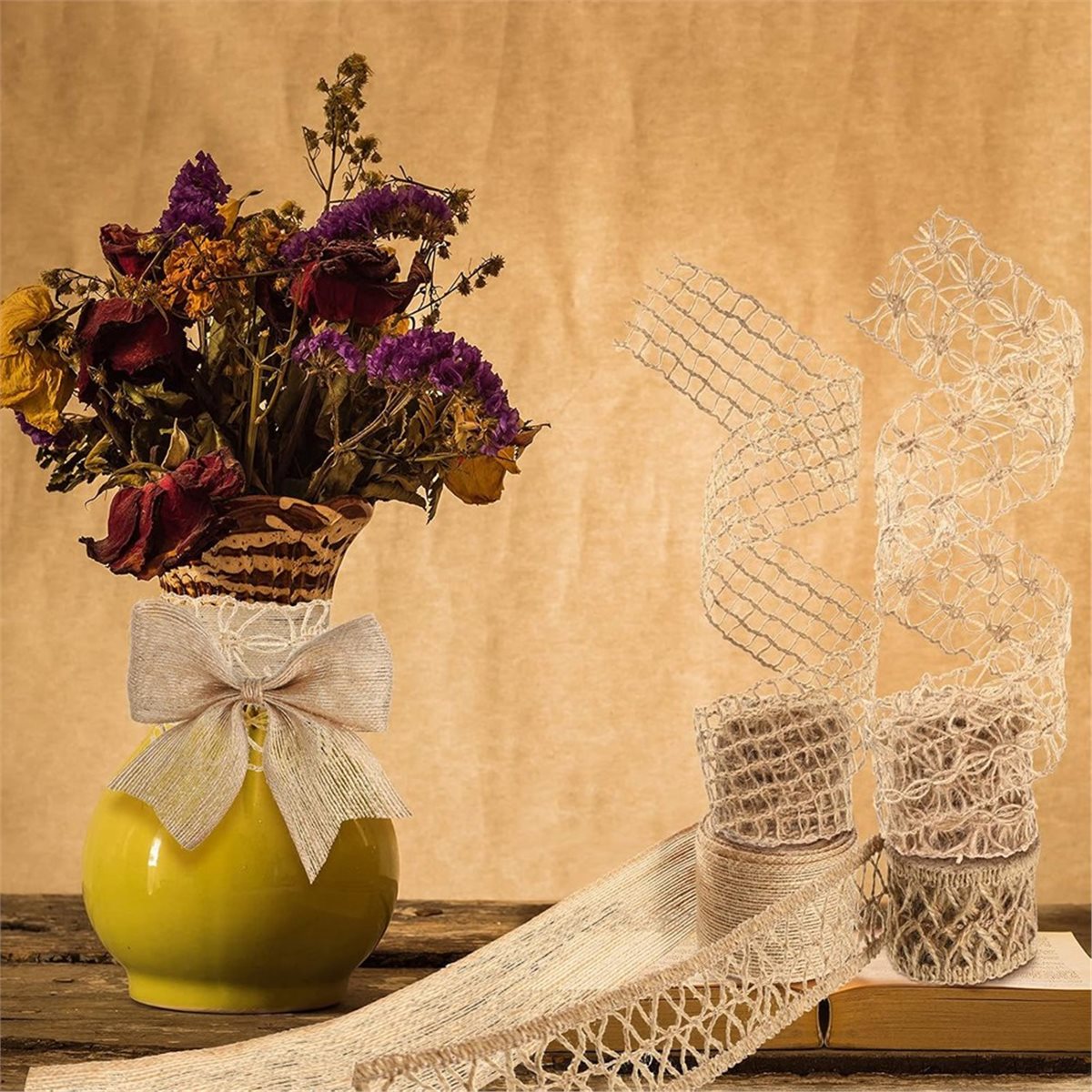 5 Rolls 13ft Burlap Ribbon Wir - Twine Jute Natural 评论和价格